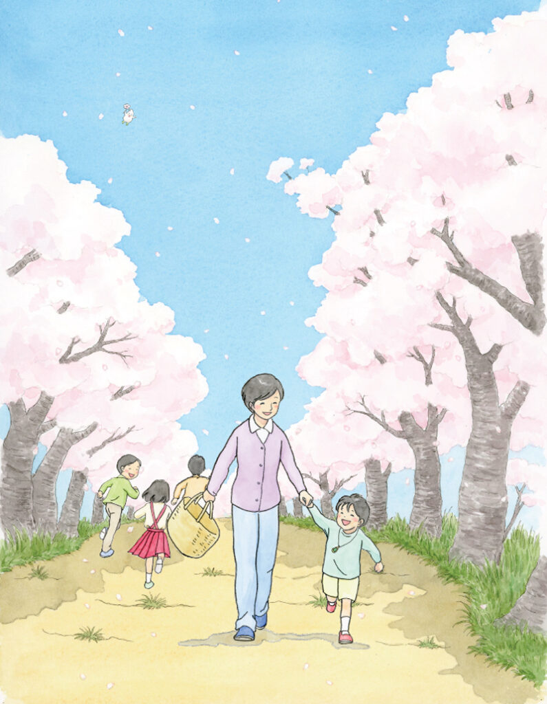 4月の宣伝ポスター用イラスト。春の桜並木